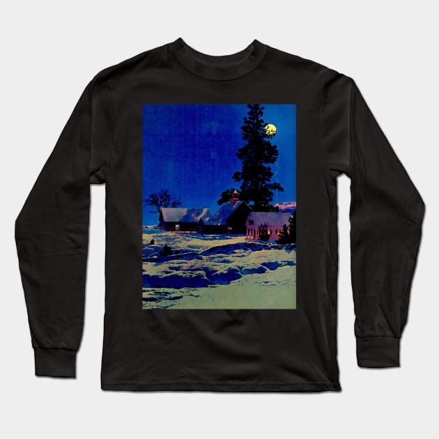 Maxfield Parrish, Moonlit Night, Winter, 1942, Art Print, American Painter Long Sleeve T-Shirt by ZiggyPrint